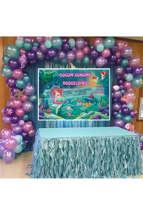 Parti Furyası Deniz Kızı Balon Zinciri Ve 50x70 Cm Afişli Set