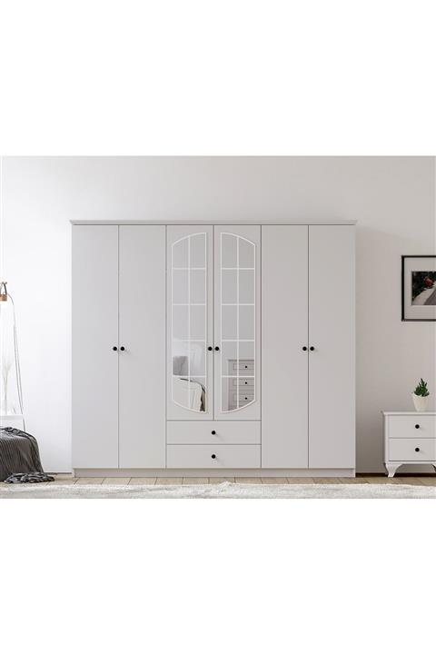 Rabi Ecem 6 Kapak 2 Çekmeceli Aynalı Gardırop