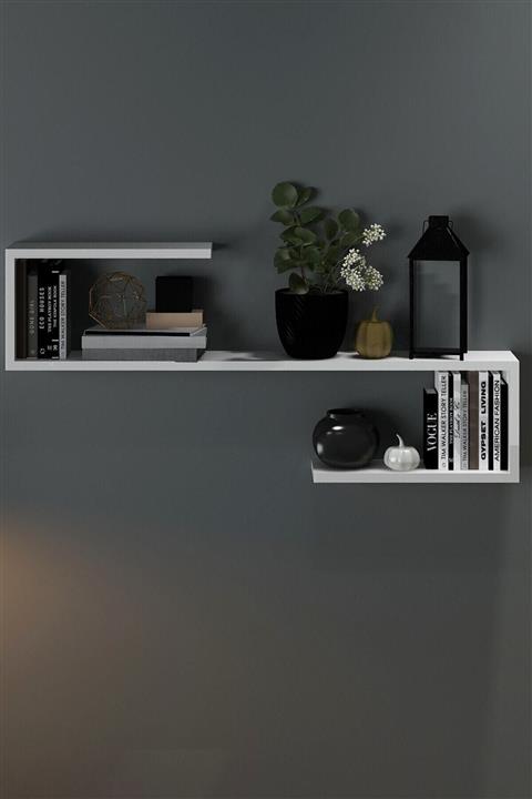 Sanal Mobilya Beyaz Parlak Casti Duvar Rafı