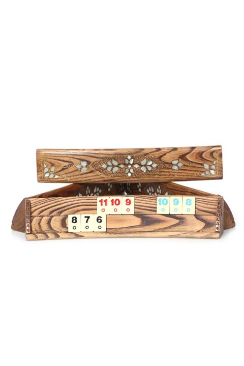 Pusula Oyun Beyaz Sedefli Ahşap Oval Okey Takımı