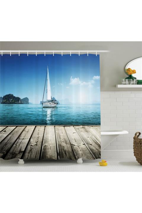 Orange Venue Deniz Ve Okyanus Duş Perdesi Turkuaz Doğa Manzaralı