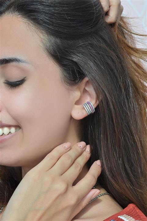 Sacce Scarves&Accessories Kadın Gümüş Taşlı Kıkırdak Küpe