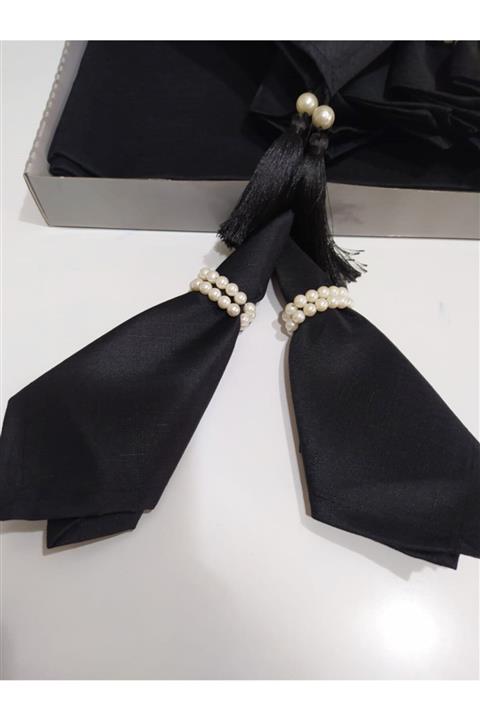 Çeyiz Sokağı Diana Siyah Masa Örtüsü Takımı Yemek Sunum Seti