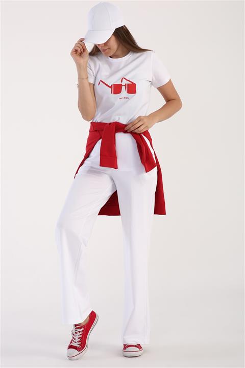 ALLDAY Beyaz Lastikli Bol Paça Eşofman Altı