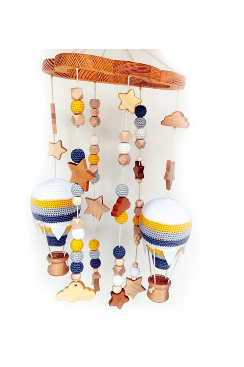 YEDİCE OYUNCAK Doğal Ahşap Ve Örgüden Balonlu Dönence