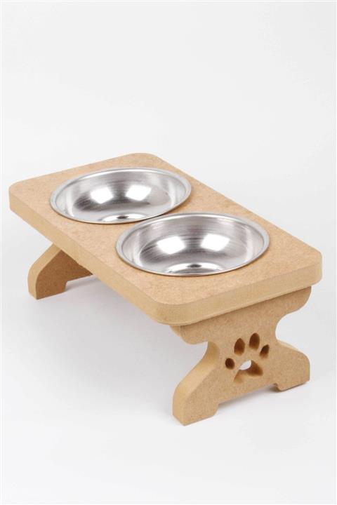 BHM Store Ahşap Kedi Mama Kabı Boyanabilir Demonte Köpek Mama Su Kabı