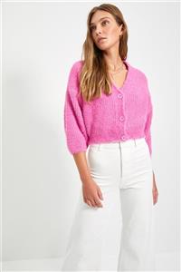 TRENDYOLMİLLA Pembe Sakal İp Crop Triko Hırka TWOAW22HI0452