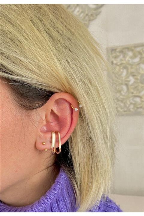 Markiz Takı Gold Ikili Kıkırdak Küpe