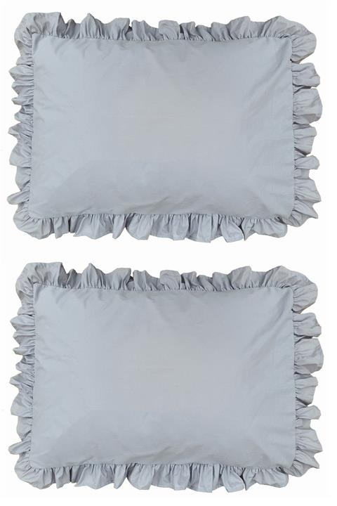 makiteks %100 Pamuklu Fırfırlı Gri Iki Adet 50x70 Yastık Kılıfı