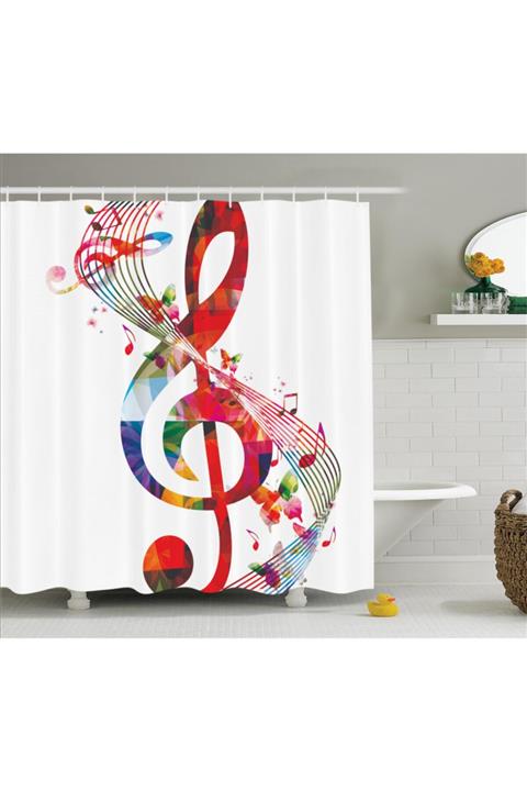 Orange Venue Rengarenk Duş Perdesi Renkli Nota Deseni Rengirenk