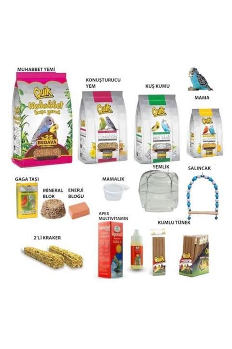 TUĞRA PET MARKET Kafes Kuşları Için Oyuncak Bakım Ihtiyaç Yem Seti (14 Parça)