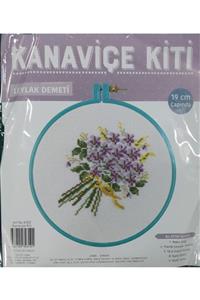 BALIM ÖRGÜ EVİ Kanaviçe Kit Leylak Demeti 19 Cm Turkuaz Kasnak