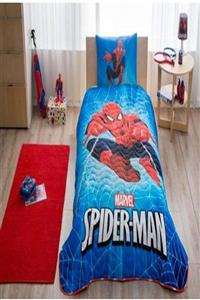 Taç Lisanslı Tek Kişilik Yatak Örtüsü Spiderman Skyscaper