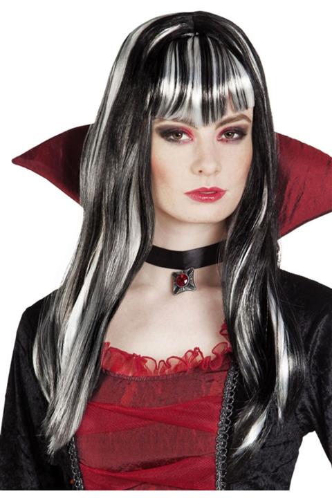 Samur Siyah Beyaz Renk Dracula Vampir Cadı Peruğu Parti Peruğu