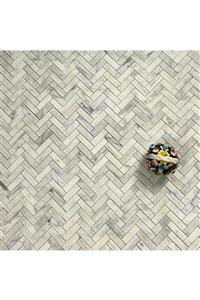 Pietramosaic Duvar Kaplama White Herringbone Carrara Mozaik Mermer