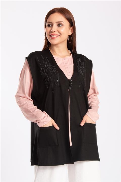 WİAWORK Kadın Penye Büyük Beden Düğmeli Yelek