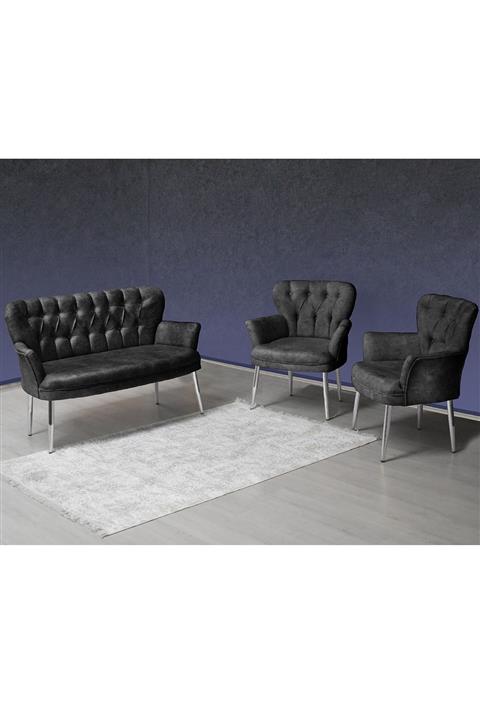 VIANEM Kollu Çay Seti 2+1+1 Balkon Ofis Cafe Bahçe Koltuk Takımı | Krom Metal Ayak