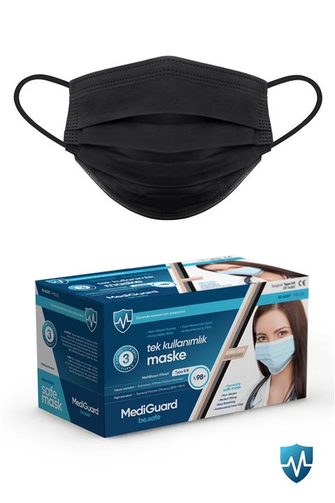 MediGuard Telli Cerrahi Siyah Maske 50 Adet