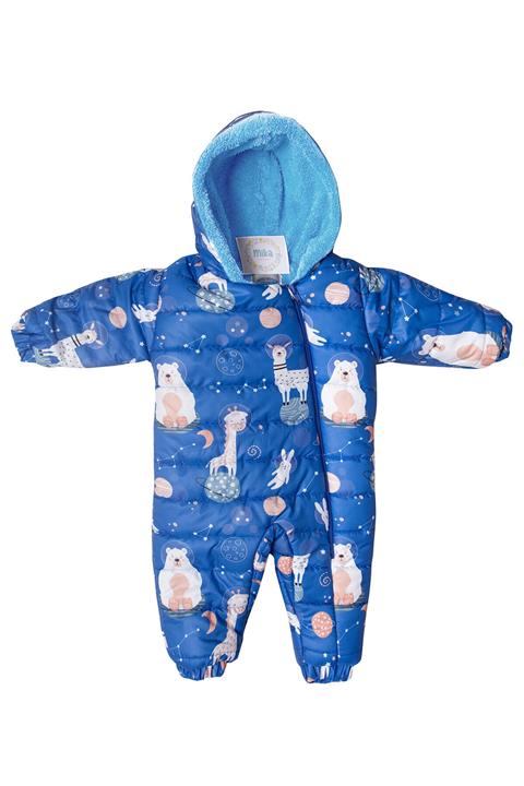 Mika Bebek & Çocuk Uzay Lama Ayı Desenli Açık Mavi Peluş Saks Mavi Erkek Bebek Astronot Kozmonot Tulum