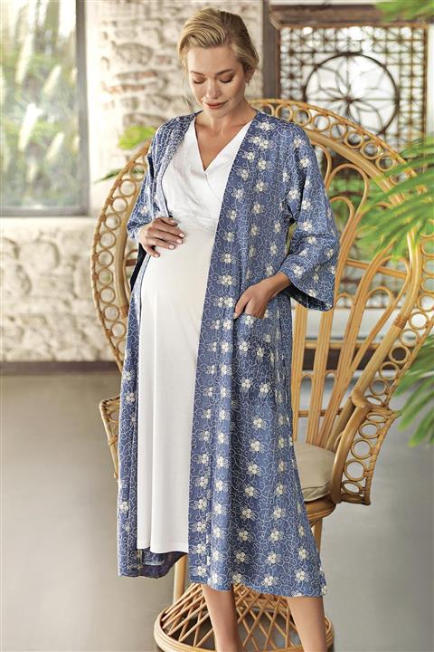 Artış Mavi Lohusa Gecelik Sabahlık Takım-10403-2