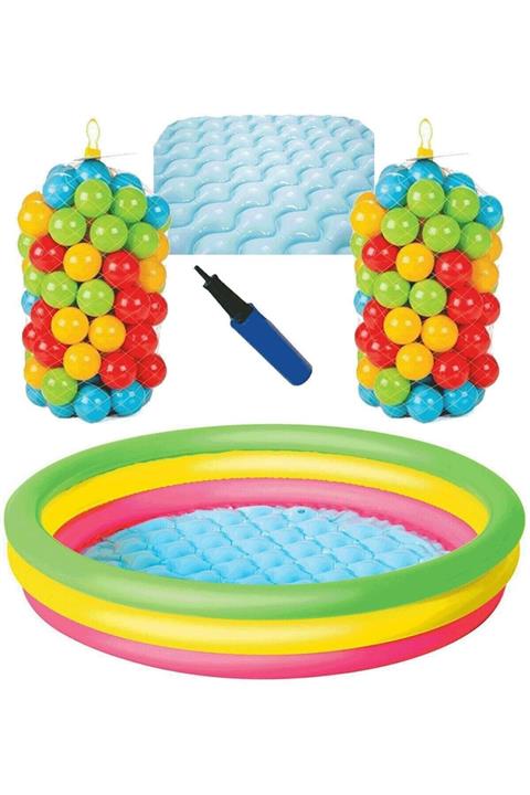 Bestway&Intex Tabanı Şişmeli Havuz 114x25 cm + 200 Top + Pompa
