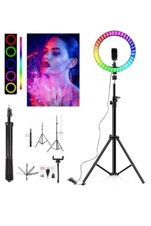 RAYLAX Rgb Renkli 10 Inch Ring Light Led Sürekli Işık Youtuber Tiktok Kuaför Işığı Işık Ayaklı Tripod