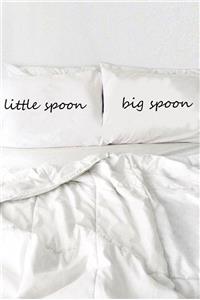 fekarehome Beyaz Big Spoon Little Spoon Yazılı Dekoratif Yastık Kılıfı 50x70 cm