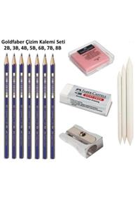 Faber Castell Goldfaber Çizim Seti 2b 3b 4b 5b 6b 7b 8b Dereceli Kalemler 3'lü Dağıtma Kalem,kalemtraş,hamur Silgi