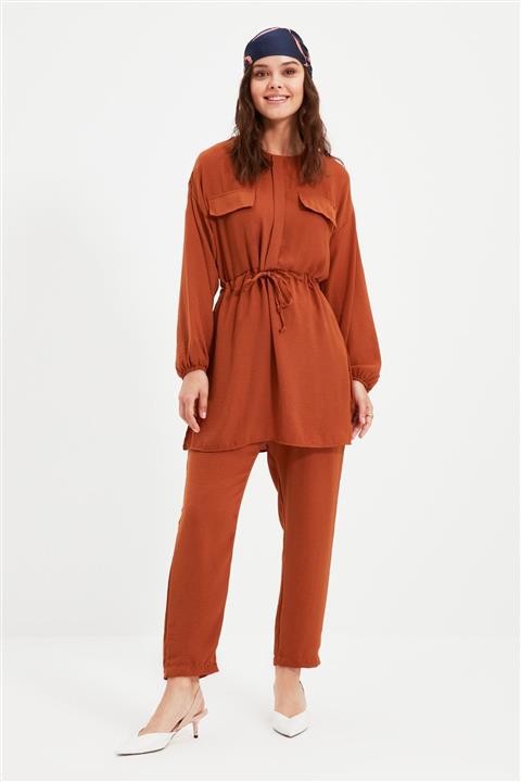 Trendyol Modest Tarçın Cep Detaylı ve İpli Alt-Üst Takım TCTSS21AU0238