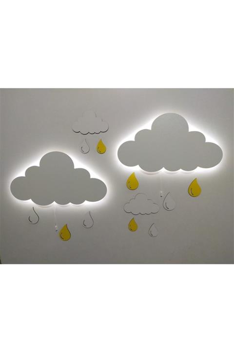 fabrikahşap Işıklı Isimli Bulut 2 Li Ahşap Gece Lambası Ledli Dekoratif Aydınlatma Çocuk Odası