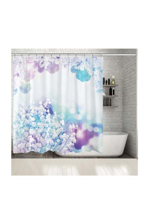 Henge Home Baskılı Duş Perde Zambak İlk Beyaz Bahar Çiçek Desenli