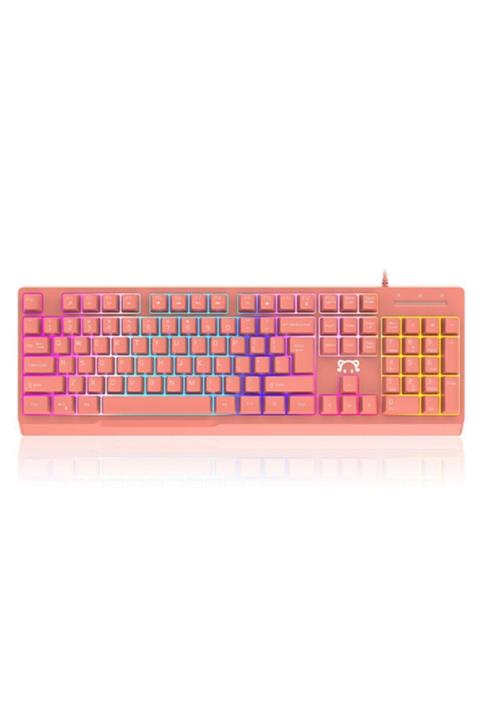 Sarftech Pembe Stk-090 Rgb Ledli Mekanik Hisli Kablolu Klavye Oyuncu Klavyesi