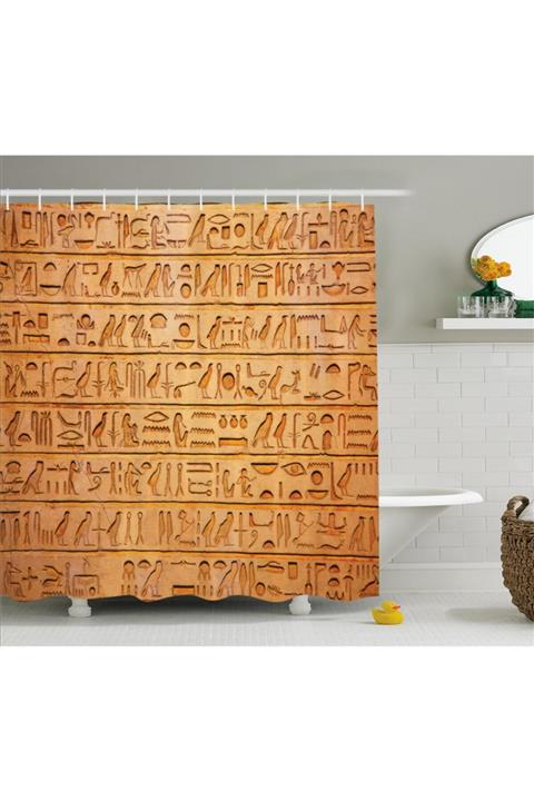 Orange Venue Duvar Yazısı Duş Perdesi Hiyeroglif Desenli