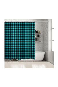 Henge Home Baskılı Duş Perde Cam Göbeği Siyah Beyaz Tartan Ekose Desenli