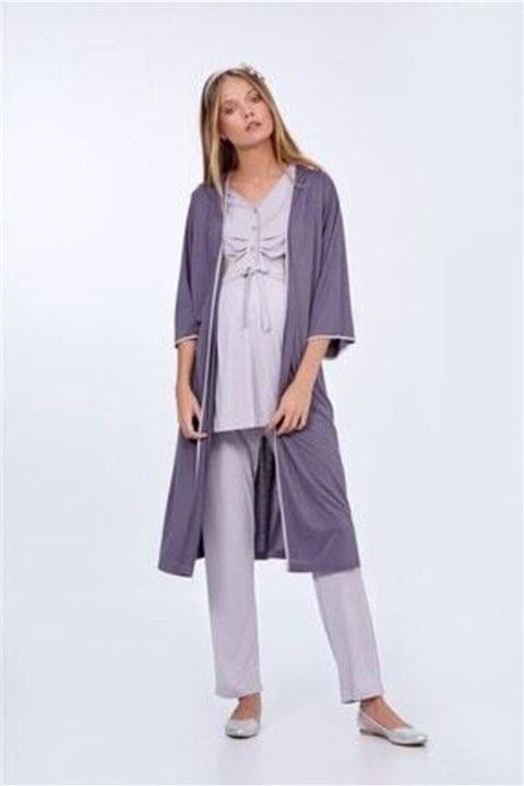 GRAND EFE Lila Arya Lohusa 3 Lü Hamile Penye Pıjama Takımı