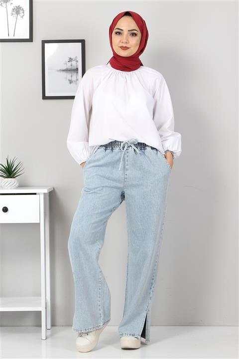 Tesettür Dünyası Beli Lastikli Pantolon Tsd9903 Buz Mavisi