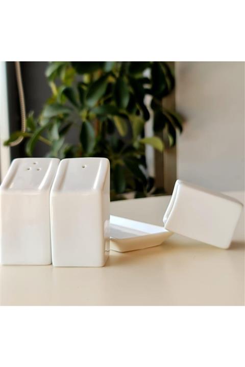 Tabivar Beyaz Porselen Tuzluk Kürdanlık Karabiberlik 3lü Set