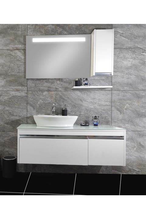 EGE VITRIFIYE Akrilik Kapak Ledli Ayna Mdf Banyo Dolabı Seti 120 cm