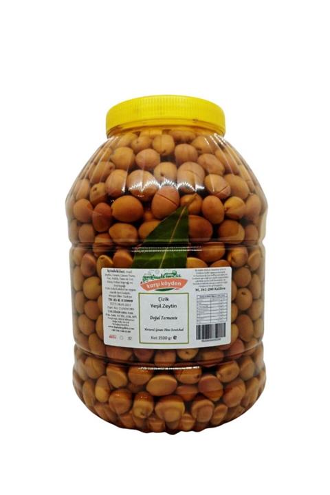 Karşı Köyden Doğal Salamura Çizik Yeşil Zeytin (3500gr - Pet Kavanoz)