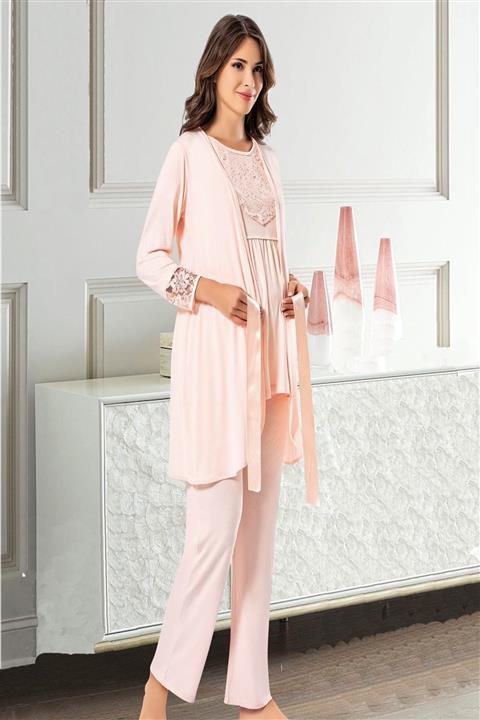 TAMPAP Kadın Pembe Lohusa Pijama Gecelik Takımı