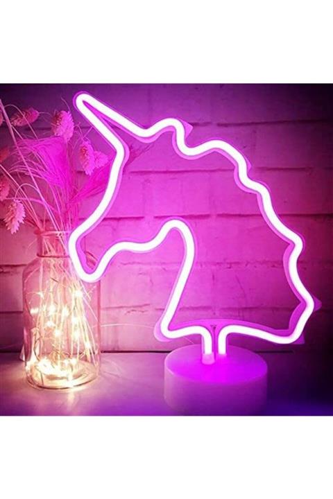 Tina Neon Unicorn Işıldak Led Işıklı Aydınlatma Dekoratif Masa Lambası
