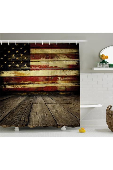 Orange Venue Vintage Duş Perdesi Ahşap