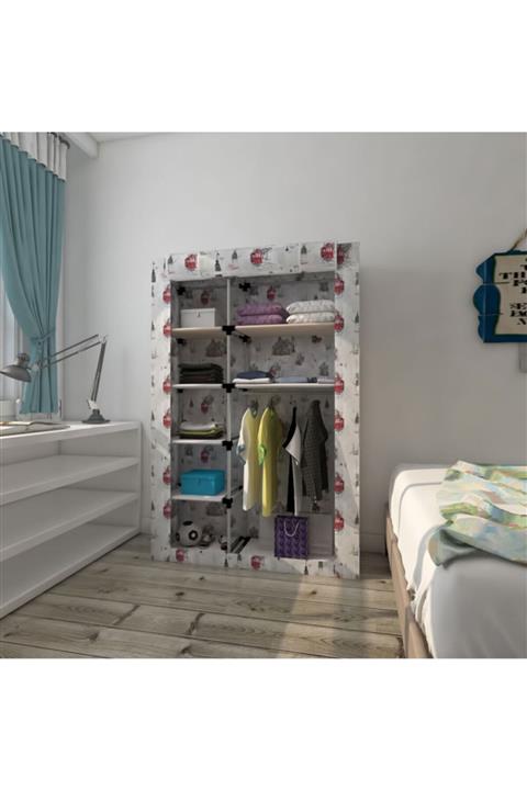 Berrado Beyaz Plastik Borulu Tek Yandan Raflı Kumaş Dolap