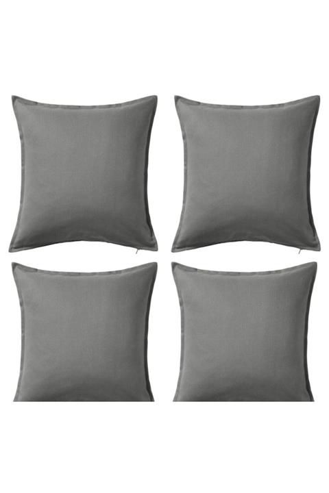 MEGStore.TR Dekoratif Gurli 4 Adet Pamuklu Kumaş Gri Kırlent Kılıfı 50x50 Cm