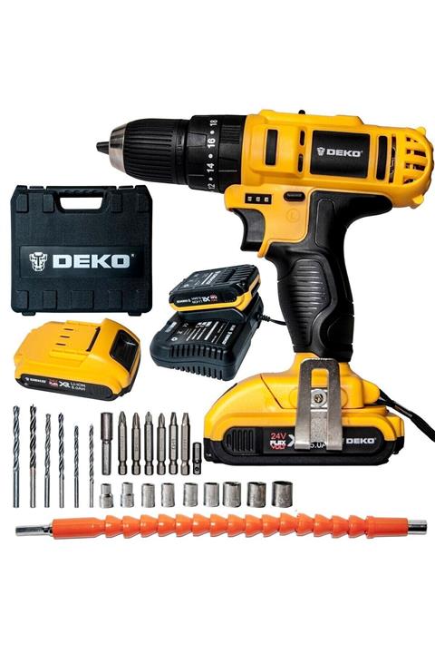DEKO 24 V 5 Ah Darbeli Li-ion Çift Akülü Şarjlı Matkap++set