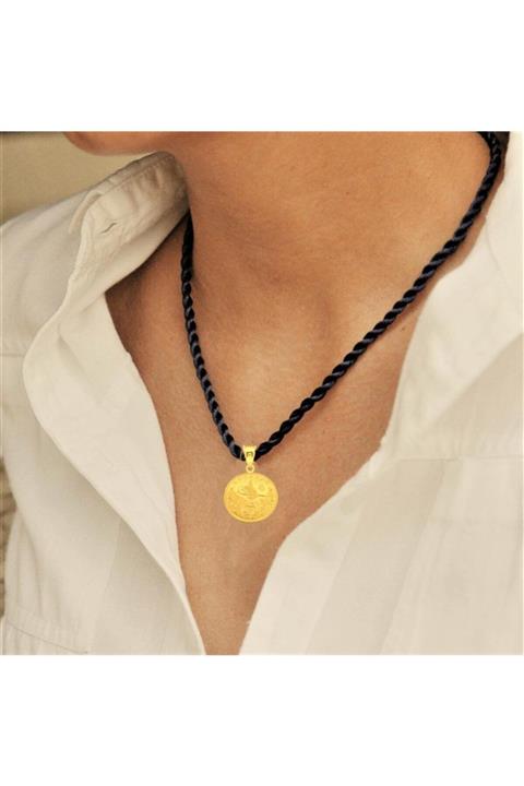 UKBA GOLD 8 Ayar Altın Tuğralı Kolye ( Siyah Ip )