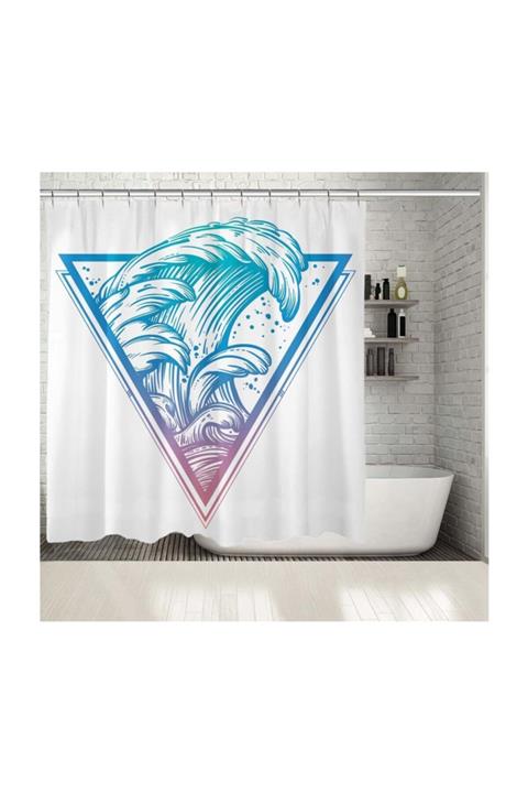 Henge Home Baskılı Duş Perde Bohem Tarz Deniz Dalga Desenli