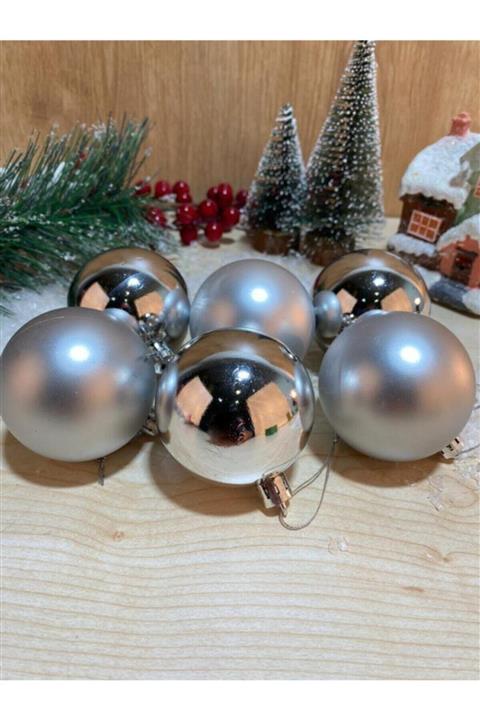 MİMES Yılbaşı Çam Ağacı Süsü Cici Top 6 Cm 6 Lı Gümüş