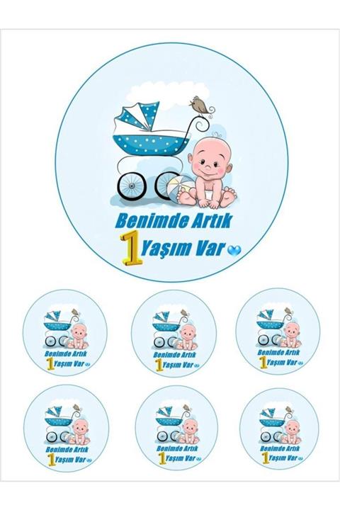 Pasta9 Bir Yaş Erkek Pirinç Kağıdından Yenilebilir Pasta Resmi  16 cm