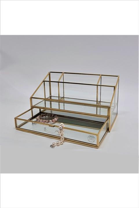 NOYA Box & Terrarium Gold Alt Çekmeceli Makyaj Organizeri 4 Bölmeli